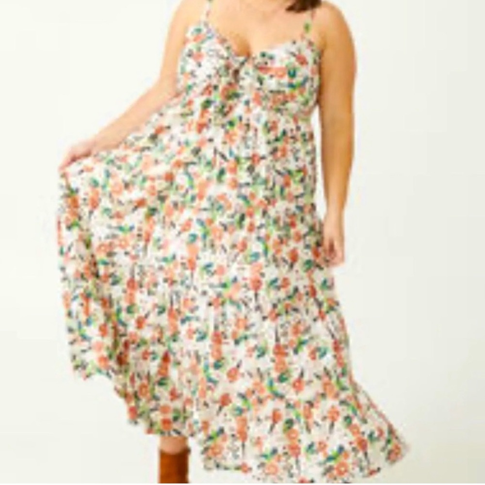 ARULA White Floral Maxi Dress with Orange and Green Print